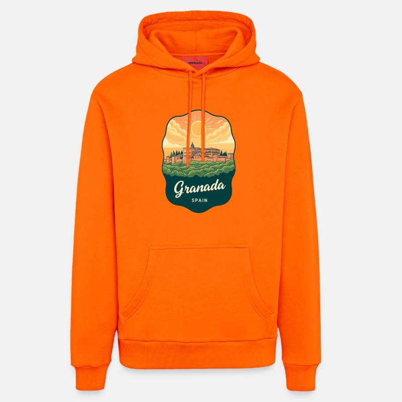 Granada Alhambra Palac Retro Sunset Badge - Sweat à capuche bio décontracté fabriqué en UE - SUNSET ORANGE