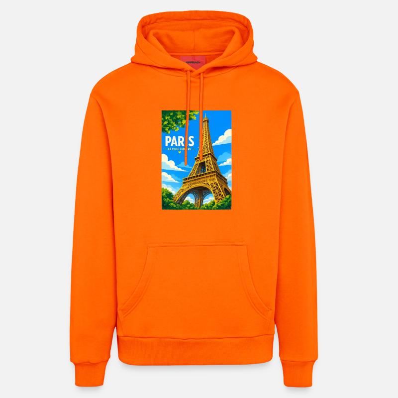 Paris Ville Lumière - Sweat à capuche bio décontracté fabriqué en UE - SUNSET ORANGE