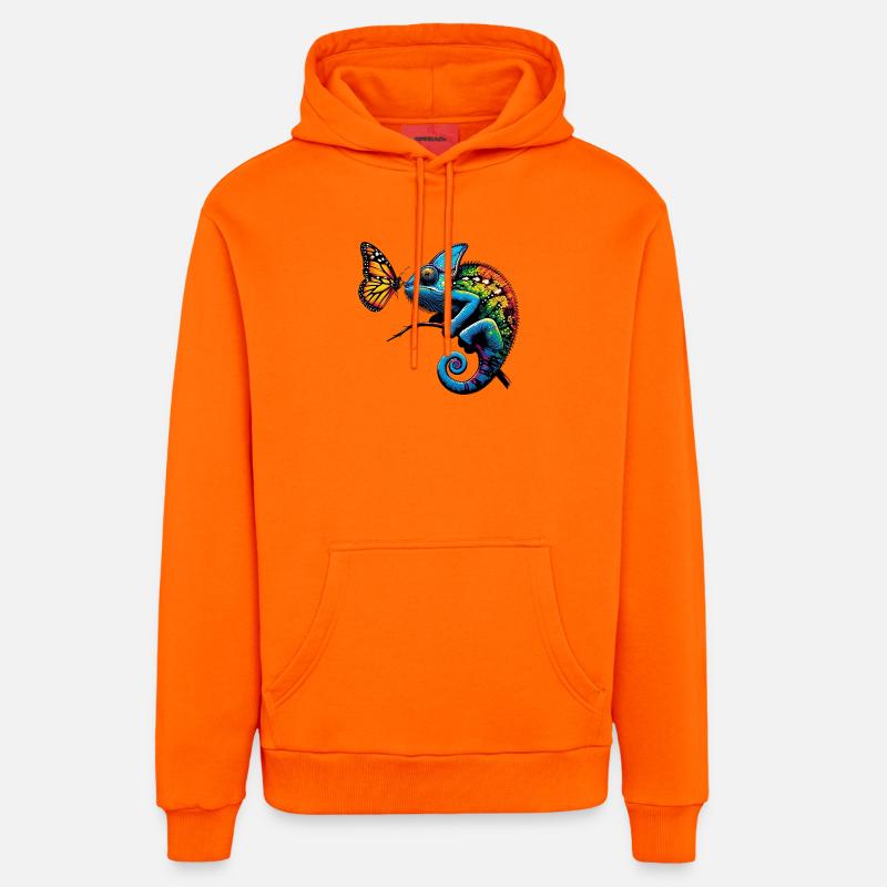 Caméléon et papillon - Sweat à capuche bio décontracté fabriqué en UE - SUNSET ORANGE