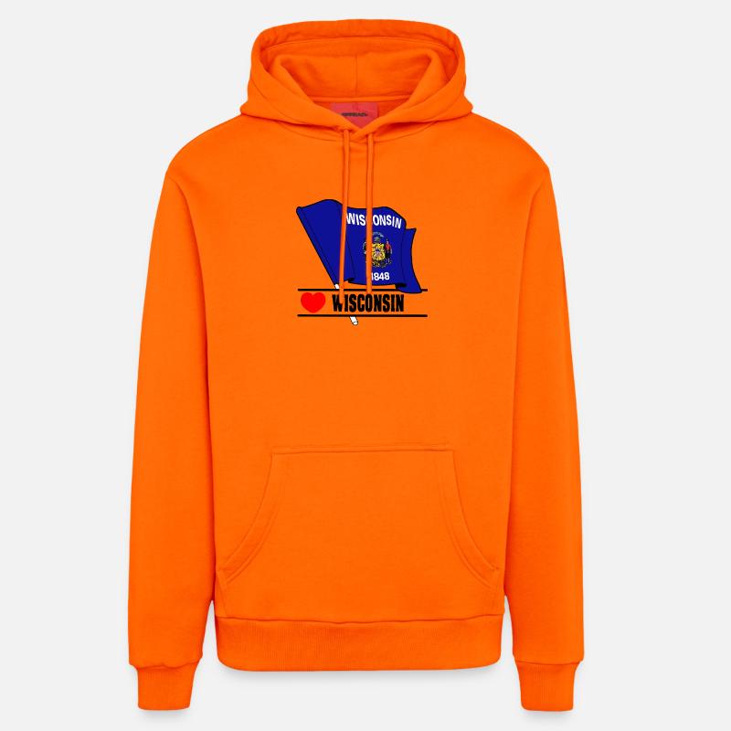 Drapeau Wisconsin coeur WISCONSIN - Sweat à capuche bio décontracté fabriqué en UE - SUNSET ORANGE