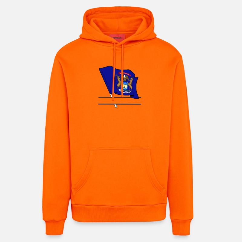 Bannière de texte Flag Michigan - Sweat à capuche bio décontracté fabriqué en UE - SUNSET ORANGE