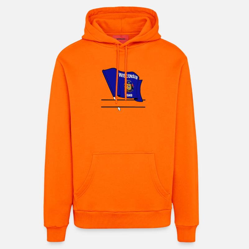 Drapeau Wisconsin bannière de texte - Sweat à capuche bio décontracté fabriqué en UE - SUNSET ORANGE