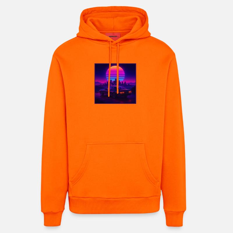 Neon Outrun Sunset Car – Synthwave rétro - Sweat à capuche bio décontracté fabriqué en UE - SUNSET ORANGE