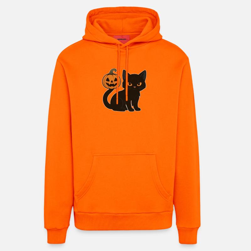 Chat noir avec citrouille d’Halloween - Sweat à capuche bio décontracté fabriqué en UE - SUNSET ORANGE
