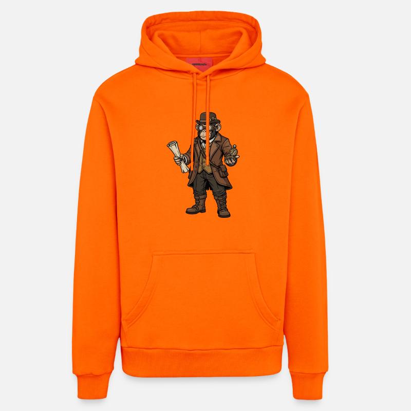 Monkey Explorer Steampunk Retro-Abenteuer - Organic Relaxed Hoodie Made in EU - SUNSET ORANGE