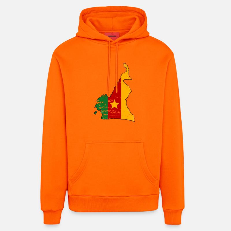 Carte du drapeau du Cameroun utilisée - Sweat à capuche bio décontracté fabriqué en UE - SUNSET ORANGE