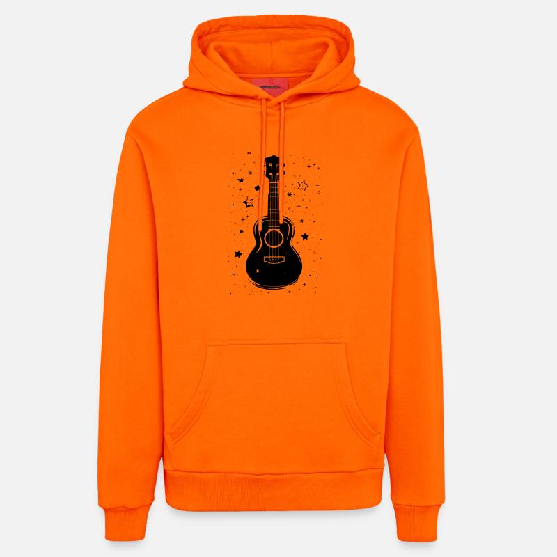Dessin de ukulélé - Sweat à capuche bio décontracté fabriqué en UE - SUNSET ORANGE