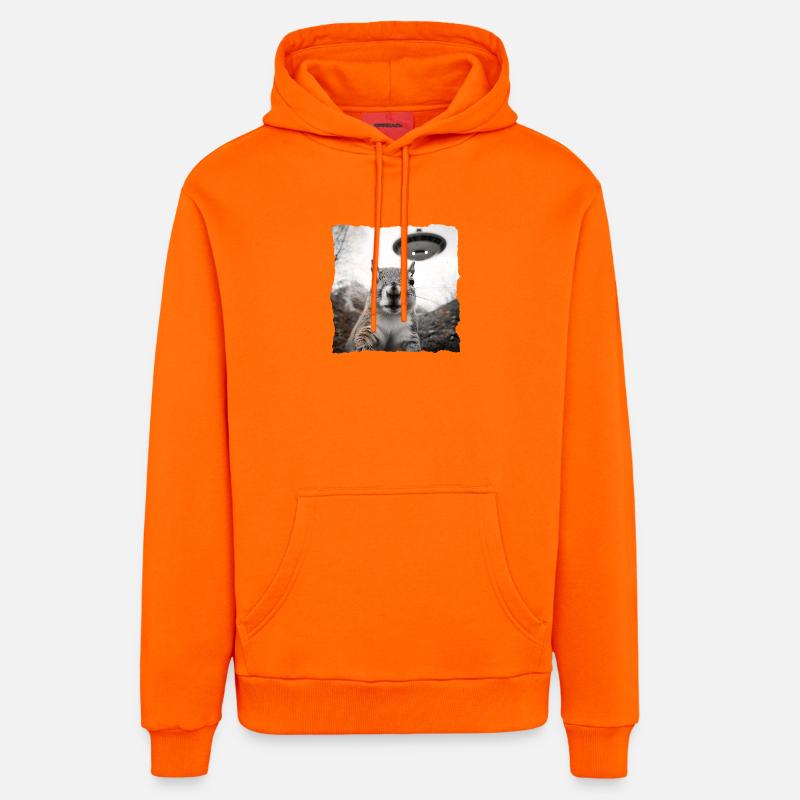 Alien Squirrel Encounter – Fun Sci-Fi - Organic Relaxed Hoodie Made in EU - SUNSET ORANGE