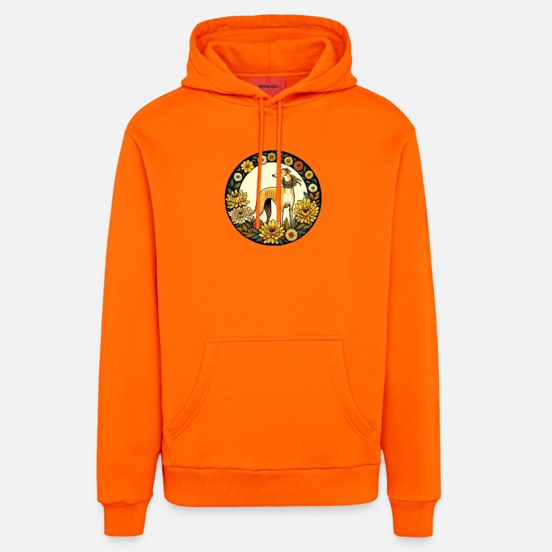 Élégant lévrier avec cadre floral - Sweat à capuche bio décontracté fabriqué en UE - SUNSET ORANGE