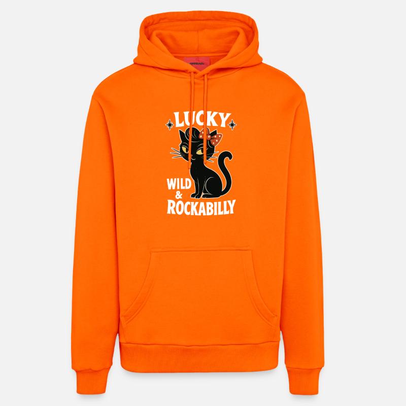 Rockabilly Black Cat Happy Wild Gift - Sweat à capuche bio décontracté fabriqué en UE - SUNSET ORANGE