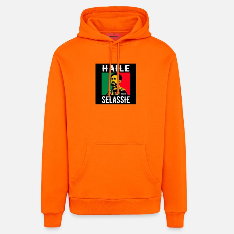 Portrait de Haile Selassie dans le style reggae - Sweat à capuche bio décontracté fabriqué en UE - SUNSET ORANGE
