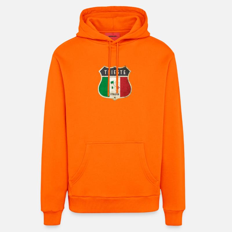 Trieste Italie Armoiries Drapeaux Design - Sweat à capuche bio décontracté fabriqué en UE - SUNSET ORANGE