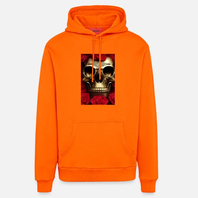 Crâne doré avec des roses - Sweat à capuche bio décontracté fabriqué en UE - SUNSET ORANGE