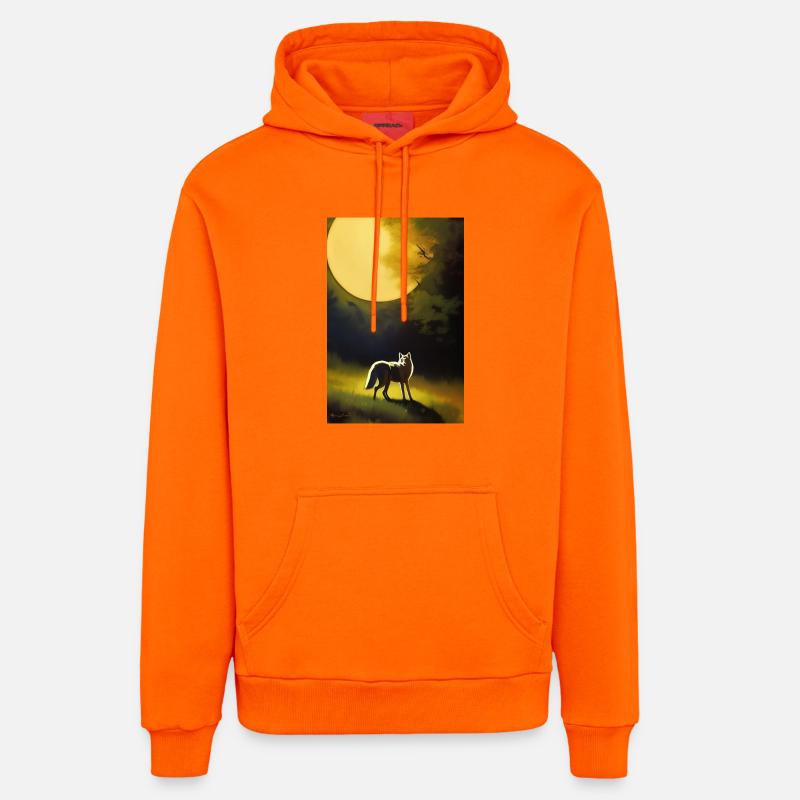 Le loup et la lune - Sweat à capuche bio décontracté fabriqué en UE - SUNSET ORANGE