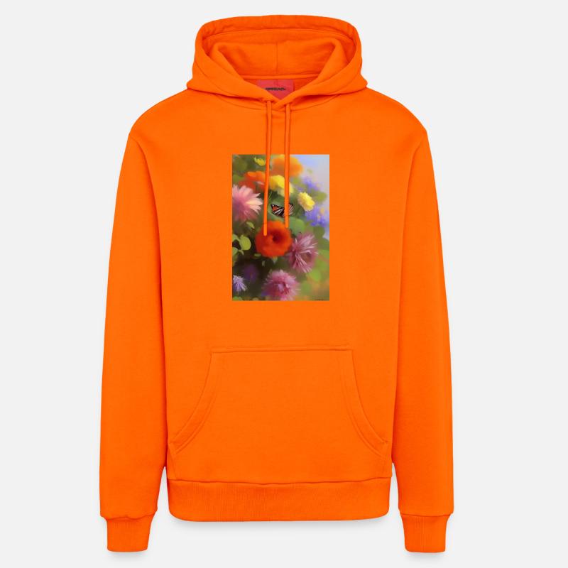Fleurs et papillon - Sweat à capuche bio décontracté fabriqué en UE - SUNSET ORANGE
