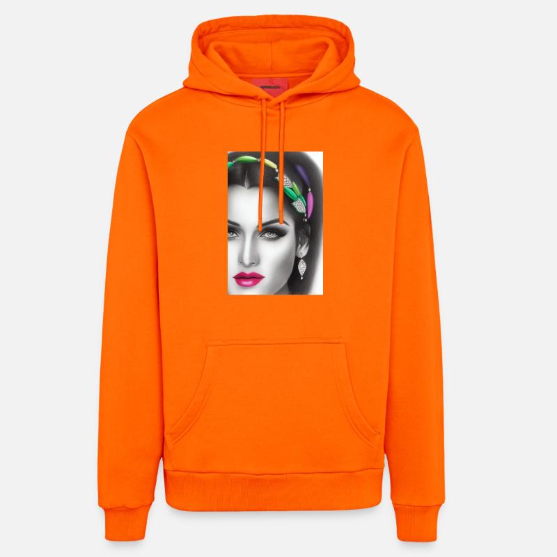 Femme avec des bijoux - Sweat à capuche bio décontracté fabriqué en UE - SUNSET ORANGE