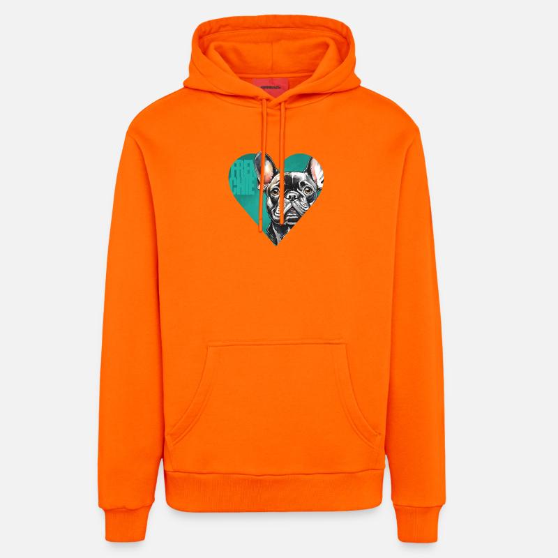 Portrait de bouledogue français - Sweat à capuche bio décontracté fabriqué en UE - SUNSET ORANGE