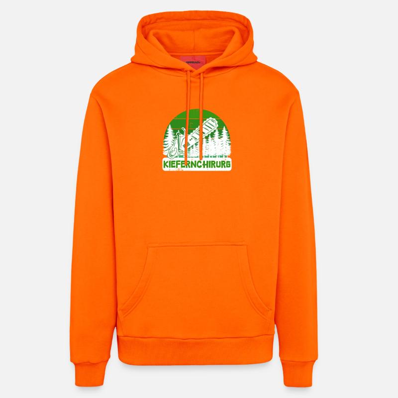 Bûcheron arbre tronçonneuse déclaration boiserie - Sweat à capuche bio décontracté fabriqué en UE - SUNSET ORANGE