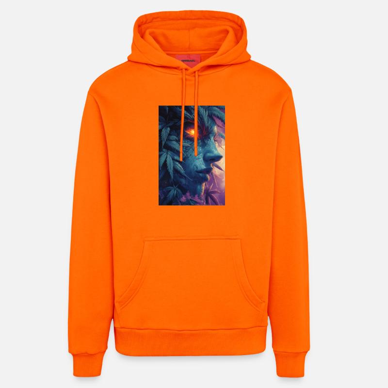 Visage de feuille avec œil de feu - Sweat à capuche bio décontracté fabriqué en UE - SUNSET ORANGE