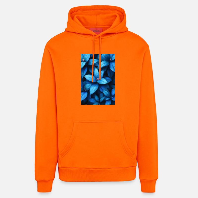 Tissage feuillu bleu cobalt - Sweat à capuche bio décontracté fabriqué en UE - SUNSET ORANGE