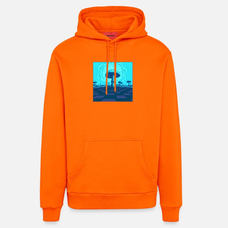 Scène Futuriste De Champignons Psychédéliques Bleus - Sweat à capuche bio décontracté fabriqué en UE - SUNSET ORANGE