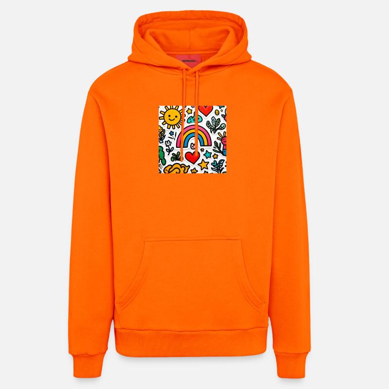 Joyeux doodle arc-en-ciel - Sweat à capuche bio décontracté fabriqué en UE - SUNSET ORANGE