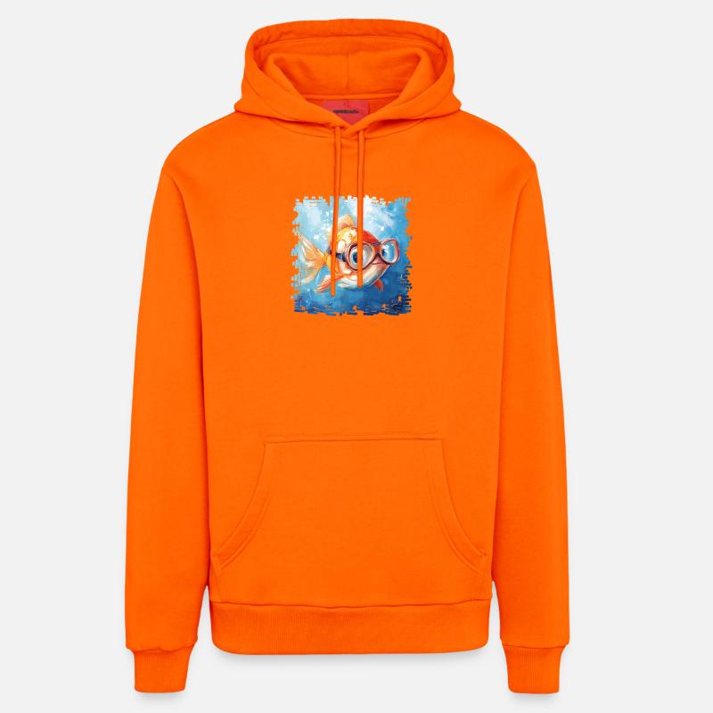Poisson rouge avec lunettes de plongée - Sweat à capuche bio décontracté fabriqué en UE - SUNSET ORANGE