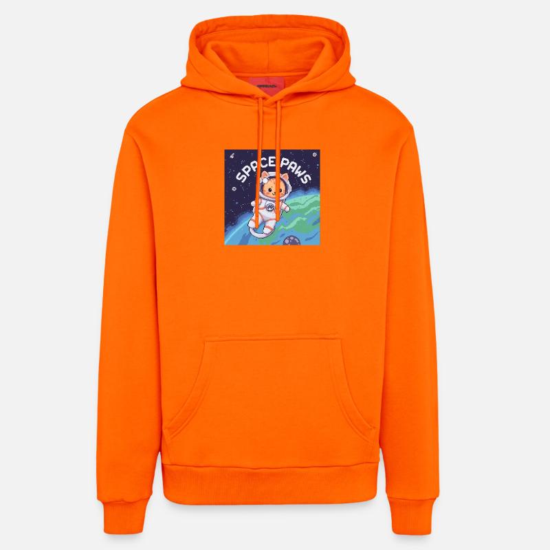 Space Paws - Pixel Cat Astronaute - Sweat à capuche bio décontracté fabriqué en UE - SUNSET ORANGE