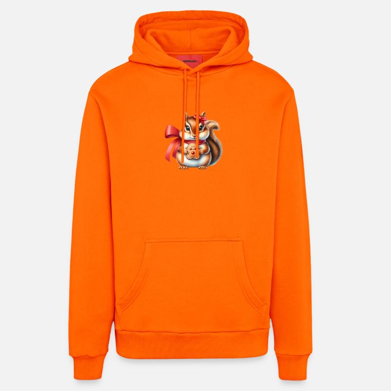 Écureuil roux avec biscuit - Sweat à capuche bio décontracté fabriqué en UE - SUNSET ORANGE