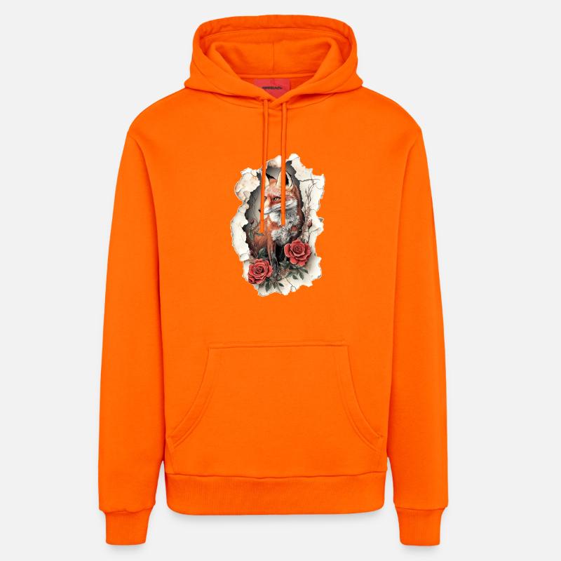 Renard avec des fleurs - Sweat à capuche bio décontracté fabriqué en UE - SUNSET ORANGE