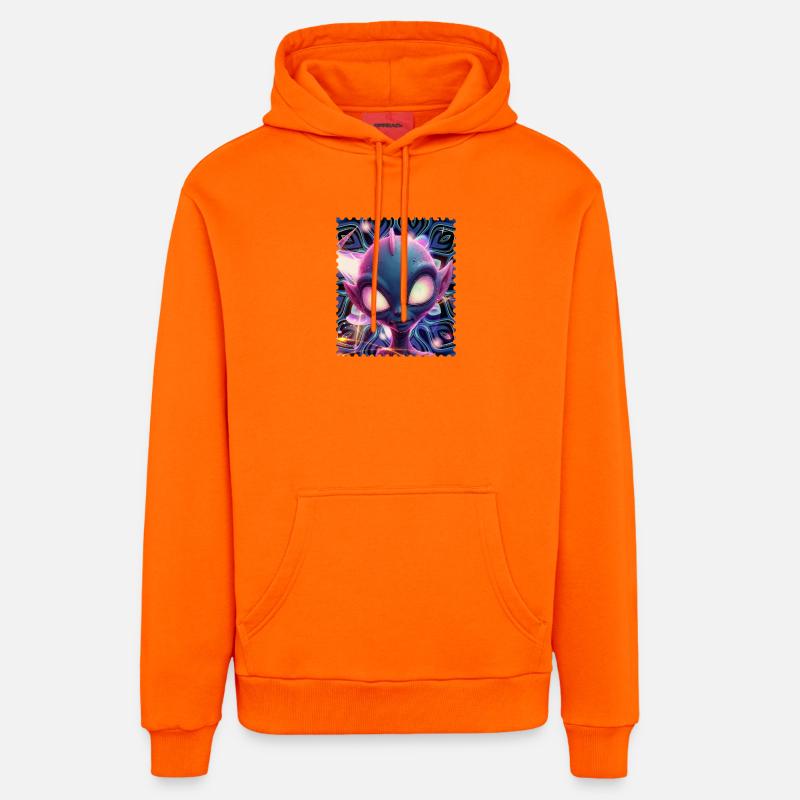 Portrait d’extraterrestre néon dans Psychedelicht - Sweat à capuche bio décontracté fabriqué en UE - SUNSET ORANGE