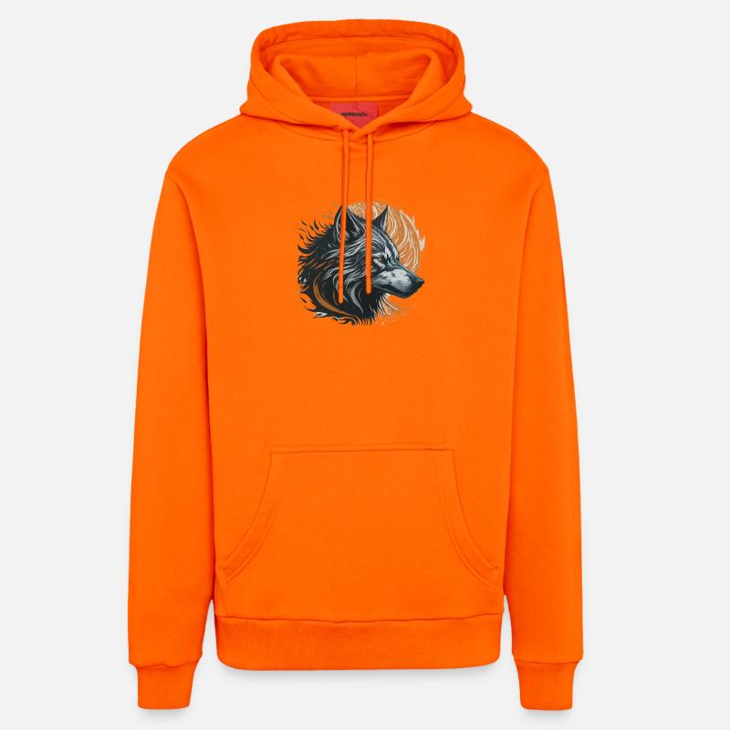 Loup noir sous lune dorée - Sweat à capuche bio décontracté fabriqué en UE - SUNSET ORANGE