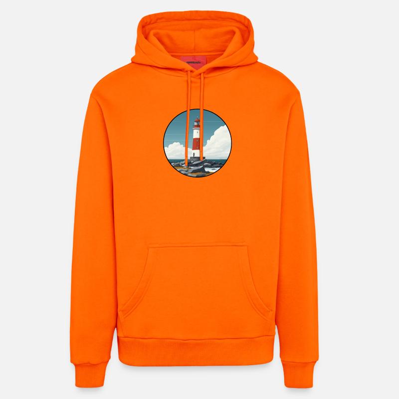 Phare breton sur la côte rocheuse - Sweat à capuche bio décontracté fabriqué en UE - SUNSET ORANGE