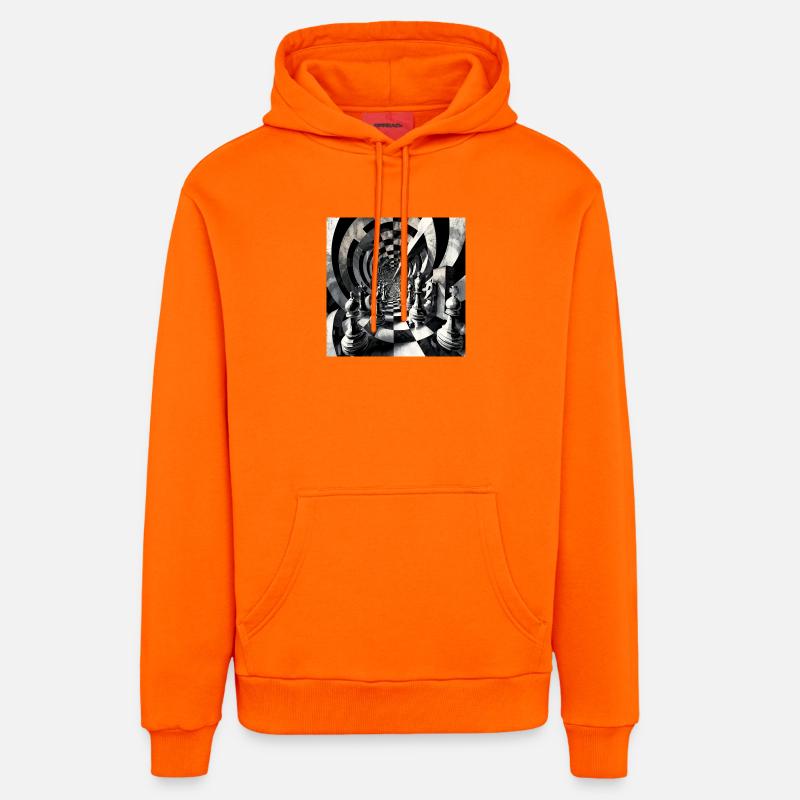 Spirale d’échecs en noir et blanc - Sweat à capuche bio décontracté fabriqué en UE - SUNSET ORANGE