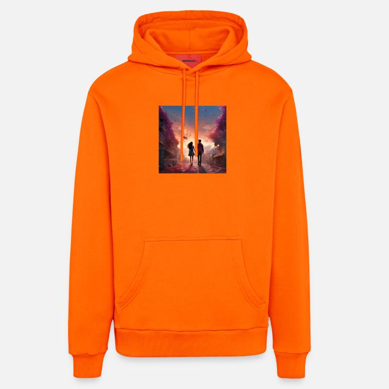 Marche d’amour du soir - Sweat à capuche bio décontracté fabriqué en UE - SUNSET ORANGE