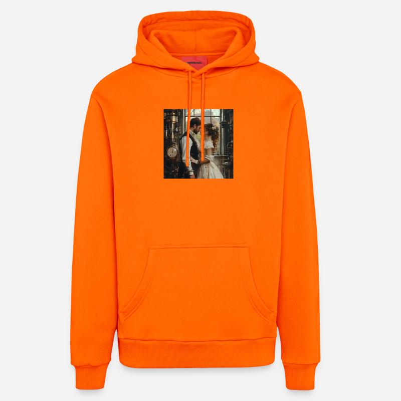 Romance steampunk : Amants au labo - Sweat à capuche bio décontracté fabriqué en UE - SUNSET ORANGE