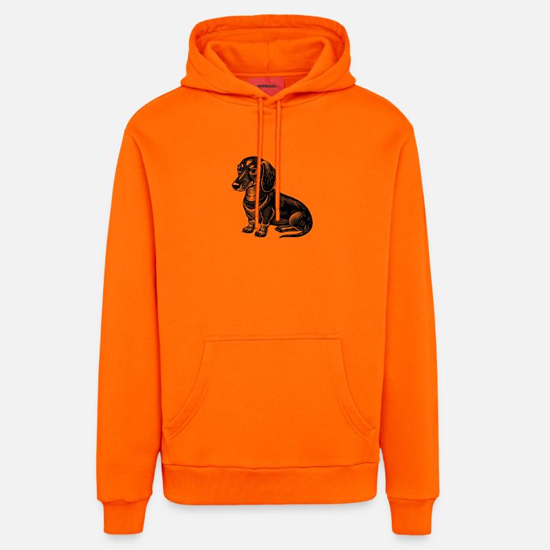 Teckel assis - Sweat à capuche bio décontracté fabriqué en UE - SUNSET ORANGE