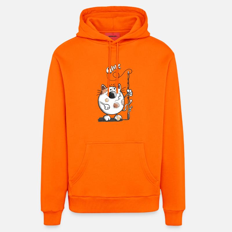 Mignon Chat et poisson - Sweat à capuche bio décontracté fabriqué en UE - SUNSET ORANGE