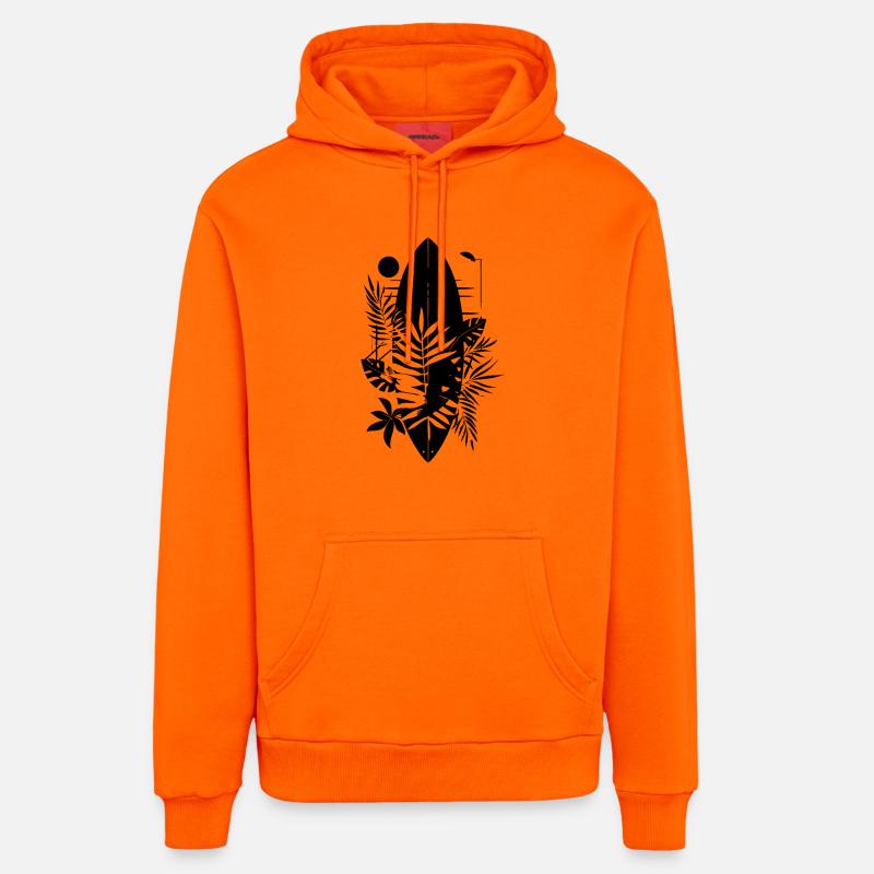 Planche de surf style dessin animé - Sweat à capuche bio décontracté fabriqué en UE - SUNSET ORANGE