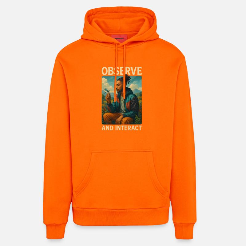 Observer et interagir - Sweat à capuche bio décontracté fabriqué en UE - SUNSET ORANGE