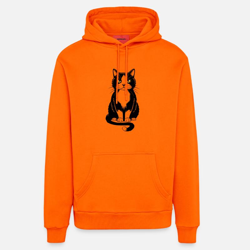Bild einer sitzenden schwarzen Katze - Organic Relaxed Hoodie Made in EU - SUNSET ORANGE
