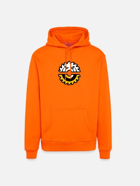 Circular Saw Face Graphic - Organic Relaxed Hoodie Made in EU - SUNSET ORANGE