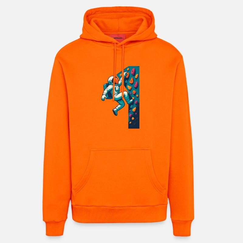 Bouldering Astronaut Hovering Easy Climbing Gesche - Organic Relaxed Hoodie Made in EU - SUNSET ORANGE