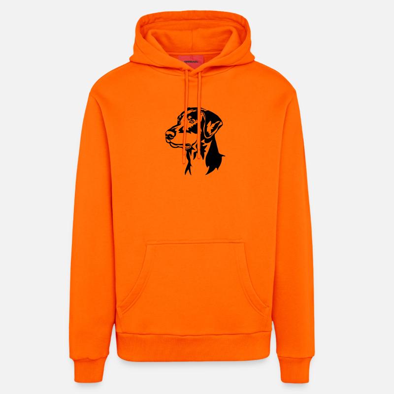 Tête de Doberman - Sweat à capuche bio décontracté fabriqué en UE - SUNSET ORANGE