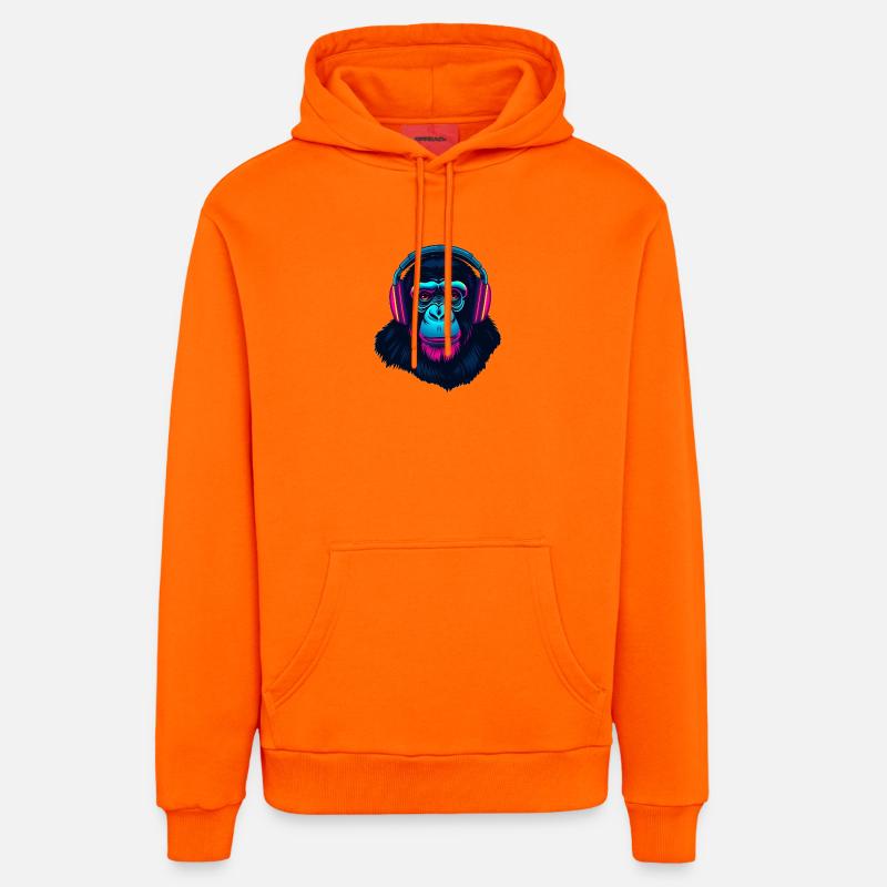 Monkey en tant que DJ - Sweat à capuche bio décontracté fabriqué en UE - SUNSET ORANGE