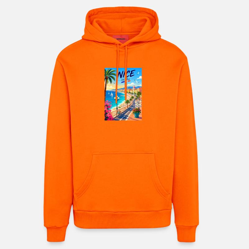 Nice Côte d'Azur Promenade - Sweat à capuche bio décontracté fabriqué en UE - SUNSET ORANGE