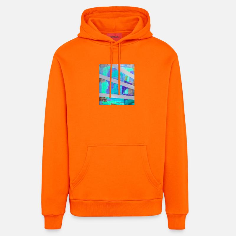 Collage à rayures abstraites néon - Sweat à capuche bio décontracté fabriqué en UE - SUNSET ORANGE