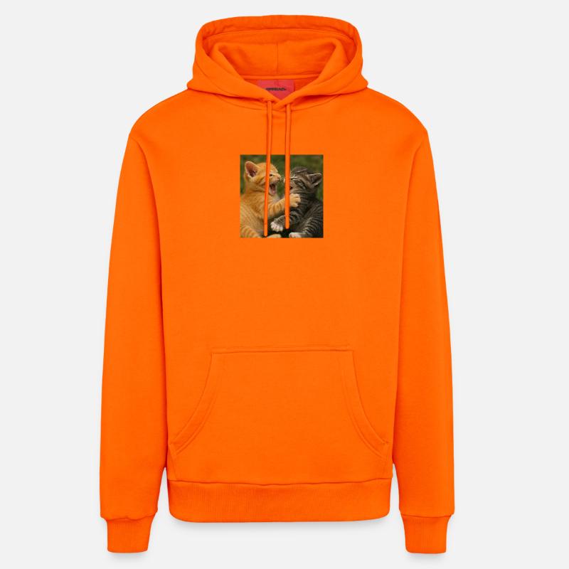 Cousins chats sauvages au combat - Sweat à capuche bio décontracté fabriqué en UE - SUNSET ORANGE