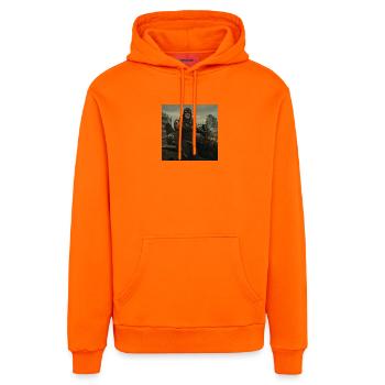 Steampunk-Pilot auf postapokalyptischen Ruinen - Organic Relaxed Hoodie Made in EU - SUNSET ORANGE - Vorne