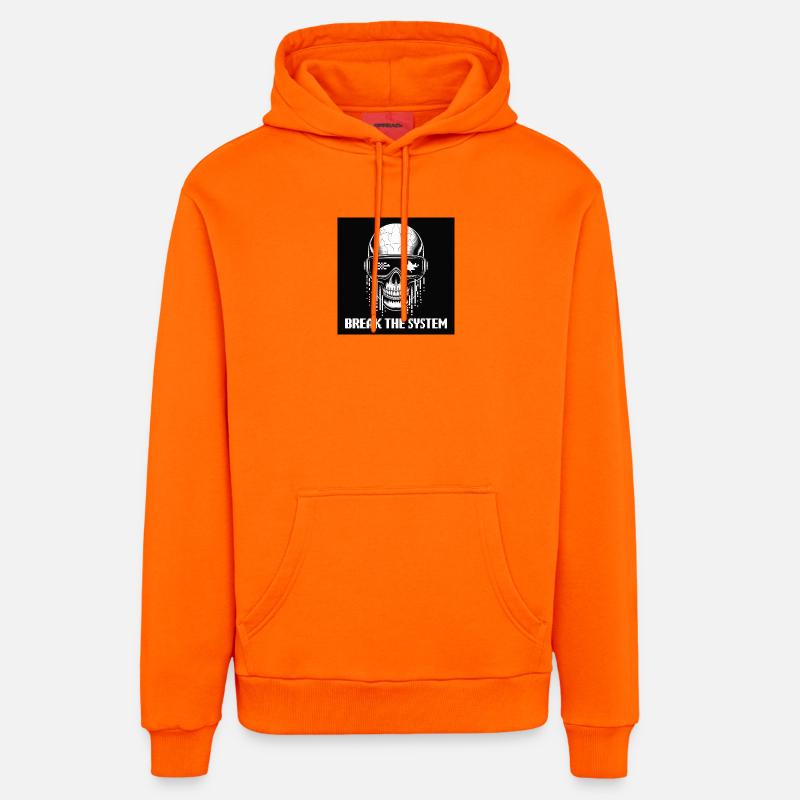 Crâne cyberpunk Break the System - Sweat à capuche bio décontracté fabriqué en UE - SUNSET ORANGE
